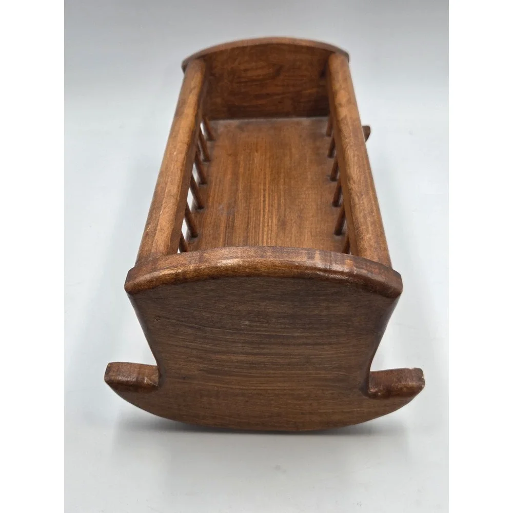 Vintage Hand Crafted Wooden Doll Rocking Cradle Bassinet 13 x 6 x 6 in Signed